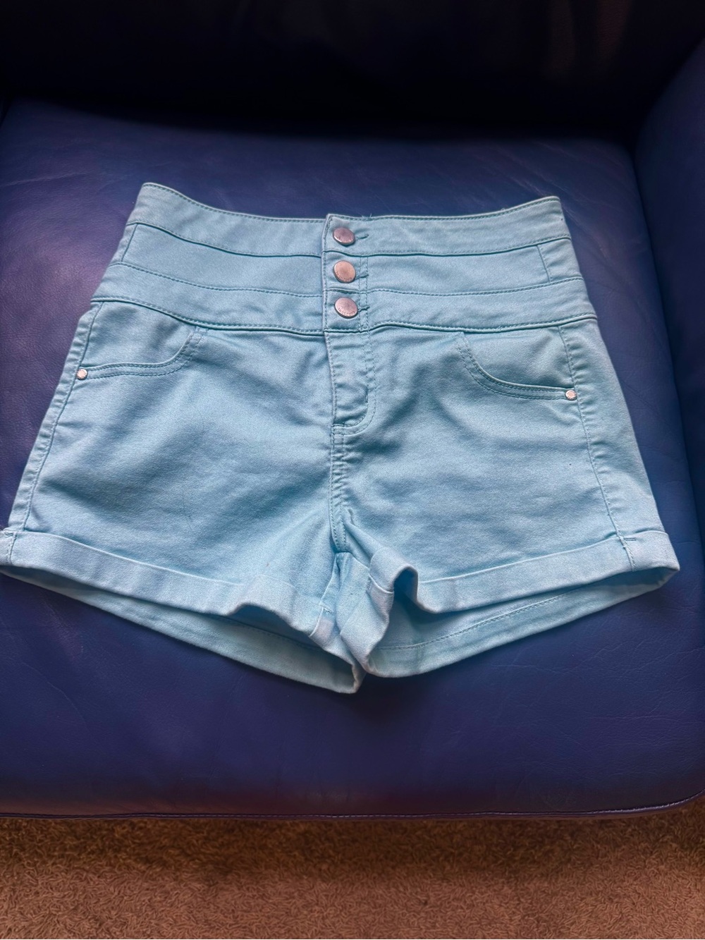 Tinseltown High-Waist Light Blue Triple-Button Shorts
